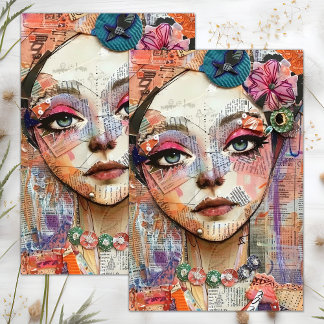 CUTE QUIRKY BOHO GIRL DECOUPAGE TISSUE PAPER