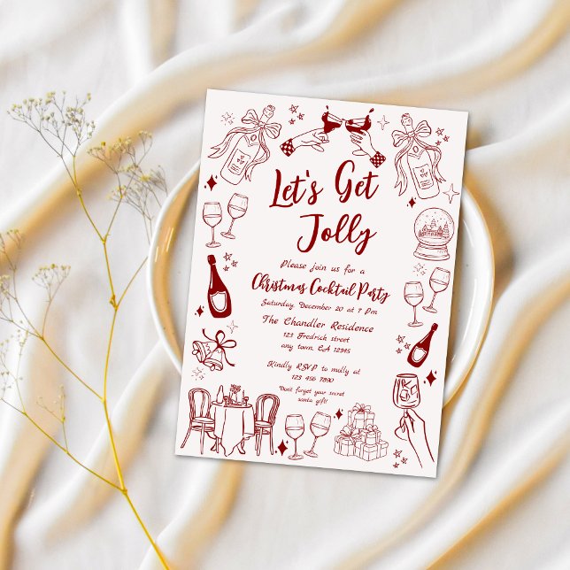 Cute quirky christmas cocktail party doodle  invitation (Creator Uploaded)