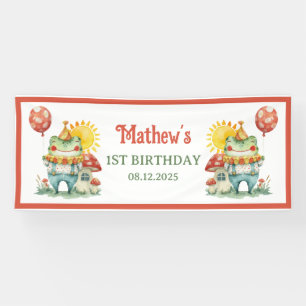 Cute Quirky Clown Frog Cottagecore Birthday Party Banner