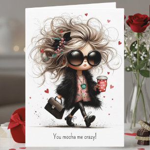 Cute Quirky Coffee Pun Mocha Me Crazy Valentine's  Holiday Card