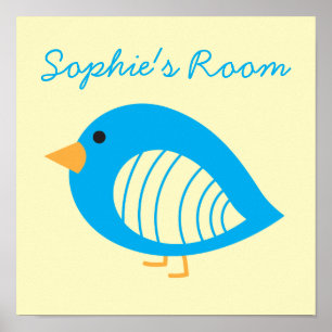 Cute quirky colourful birds poster