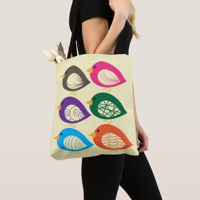 Cute quirky colourful birds tote bag (Close Up)