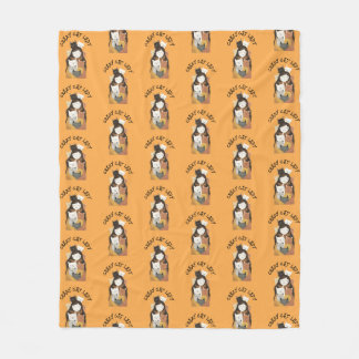 Cute Quirky Crazy Cat Lady Pattern Yellow Fleece Blanket