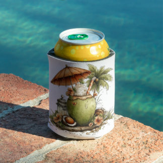 CUTE QUIRKY SUMMER TROPICAL BEVERAGE IN A COCONUT CAN COOLER