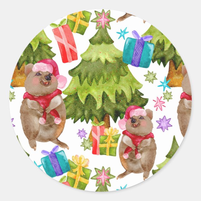 Cute Quokka Christmas Classic Round Sticker (Front)