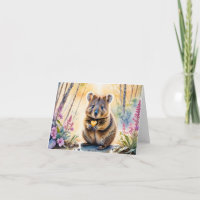 Cute Quokka Flower Heart Watercolor Blank Greeting