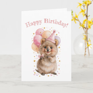 Cute Quokka Happy Birthday Balloon Greeting Card