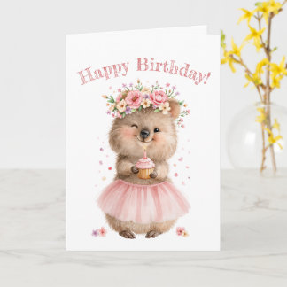 Cute Quokka Happy Birthday Floral Greeting Card