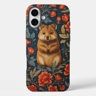 Cute Quokka William Morris Inspired Floral iPhone 16 Plus Case
