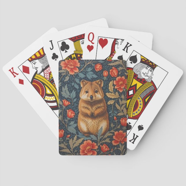 Cute Quokka William Morris Inspired Floral Playing Cards (Back)