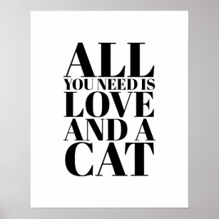 Cute Quote All You Need Is Love and a Cat Kitty Poster