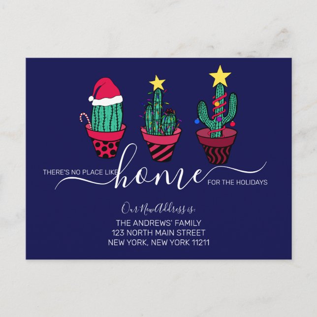 Cute Quote Christmas Lights Cactus Tree Moving Announcement Postcard (Front)