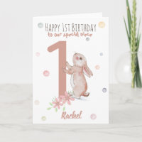 Cute Rabbit 1st Birthday Card For Niece