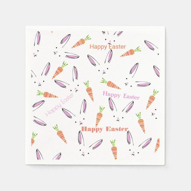 Cute Rabbit and Carrots Easter Paper Napkin (Front)