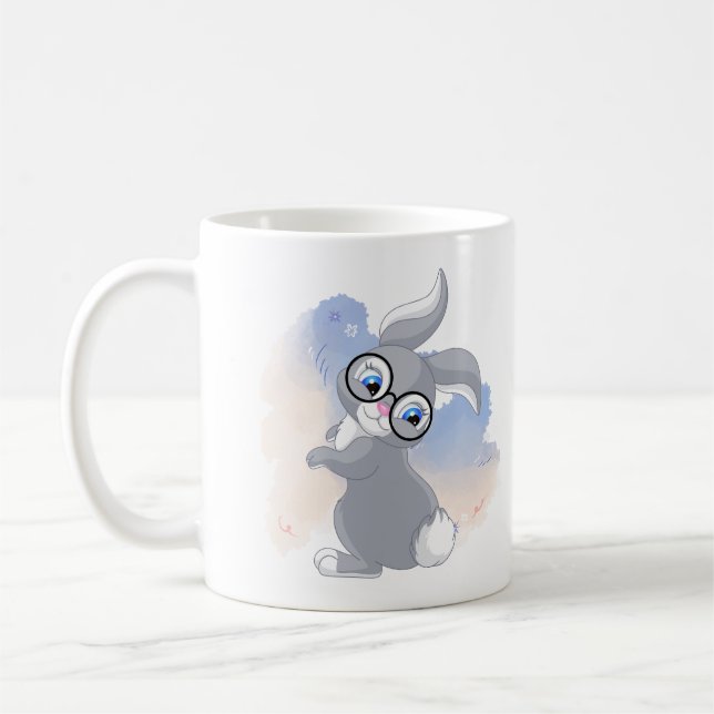 Cute Rabbit and Glasses  Coffee Mug (Left)