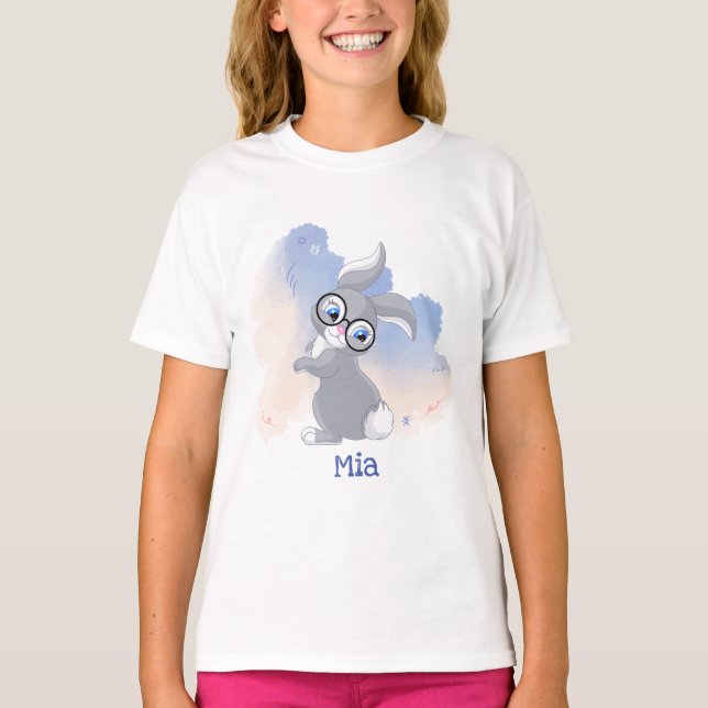 Cute Rabbit and Glasses Personalised T-Shirt (Front)
