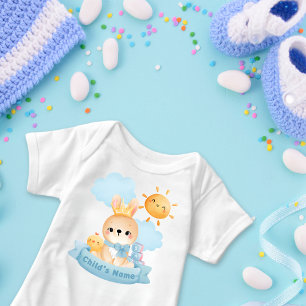 Cute Rabbit Baby, Crown, Blue Blocks, Chick Custom Baby Bodysuit