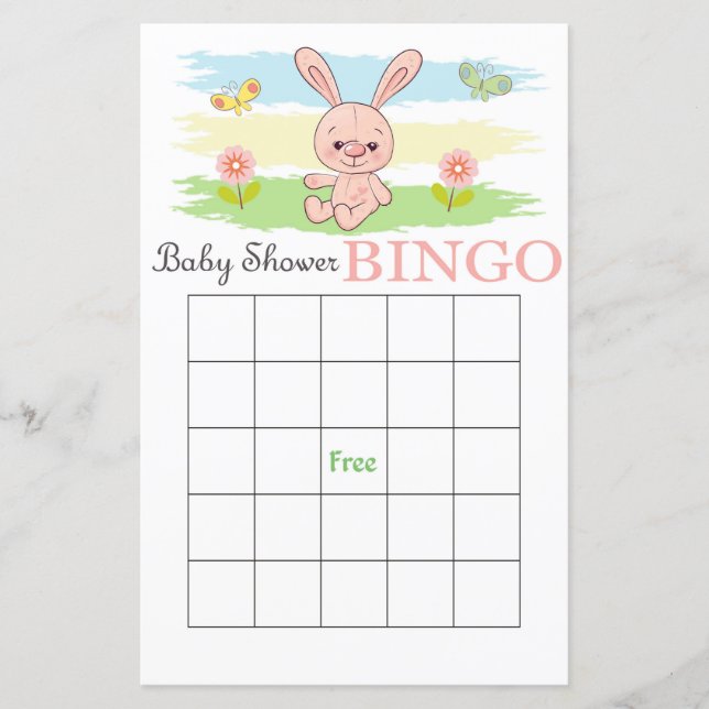 Cute rabbit baby shower bingo card (Front)