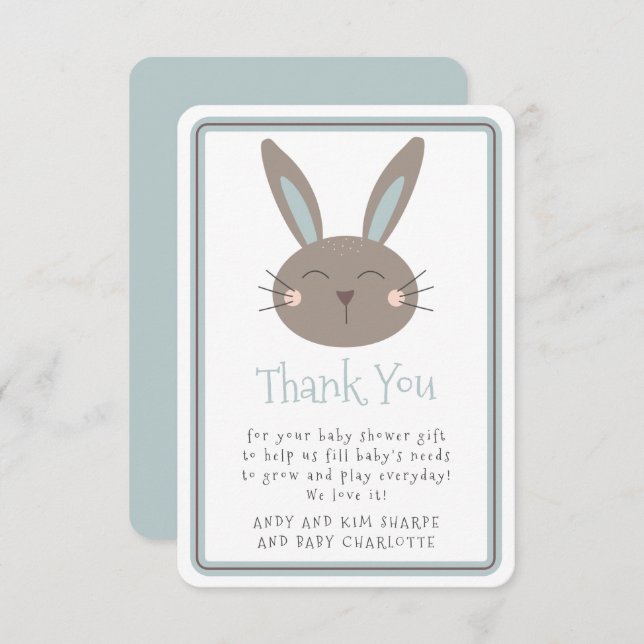 Cute Rabbit Baby Shower Thank You (Front/Back)