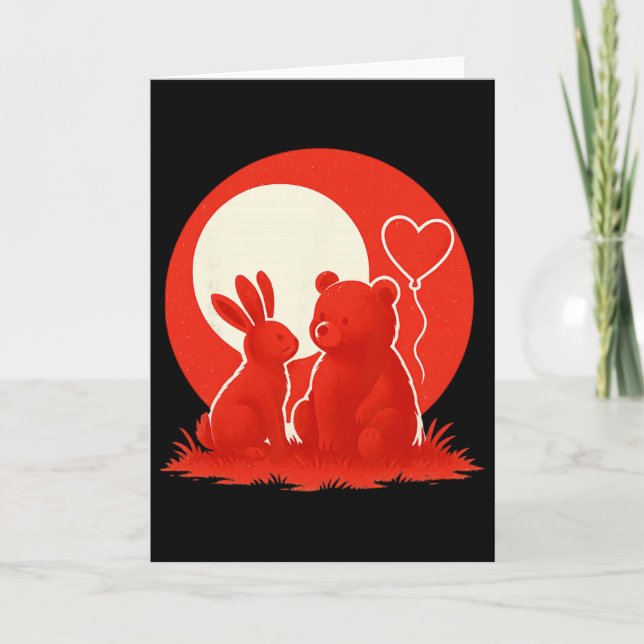 Cute Rabbit Bear Couple Valentine's Day Lovers  Card (Front)