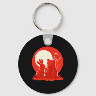 Cute Rabbit Bear Couple Valentine's Day Lovers Key Ring
