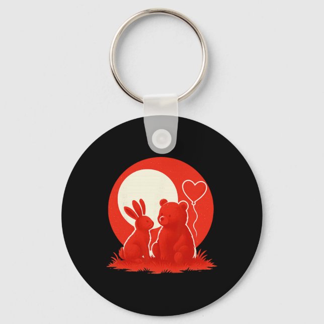 Cute Rabbit Bear Couple Valentine's Day Lovers  Key Ring (Front)