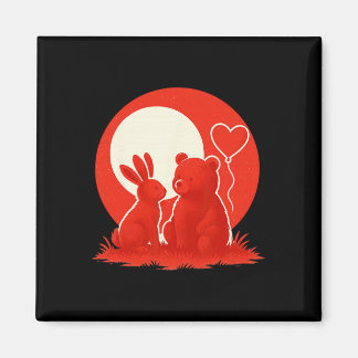 Cute Rabbit Bear Couple Valentine's Day Lovers  Magnet