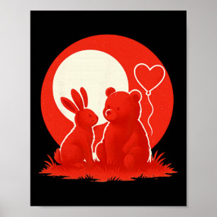 Cute Rabbit Bear Couple Valentine's Day Lovers Poster