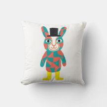 Cute Rabbit Black Top Hat Teal Throw Pillow Art