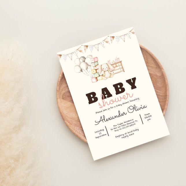 Cute Rabbit Boho Baby Shower Invitation (Creator Uploaded)