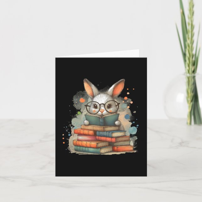 Cute Rabbit Book Lover Easter Gift Reading Bunny W Card (Front)