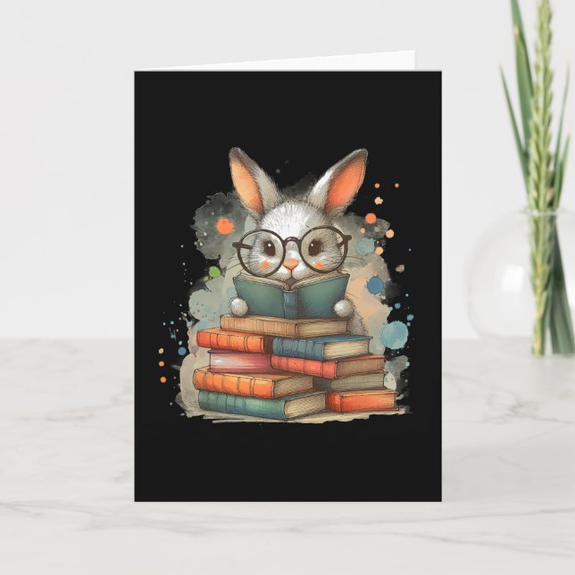 Cute Rabbit Book Lover Easter Gift Reading Bunny W Card (Front)