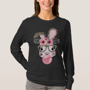 Cute Rabbit Bubble Gum Easter Day Bunny Leopard Gl T-Shirt