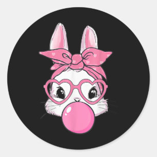 Cute Rabbit Bunny Blowing Bubble Gum Easter Day  Classic Round Sticker