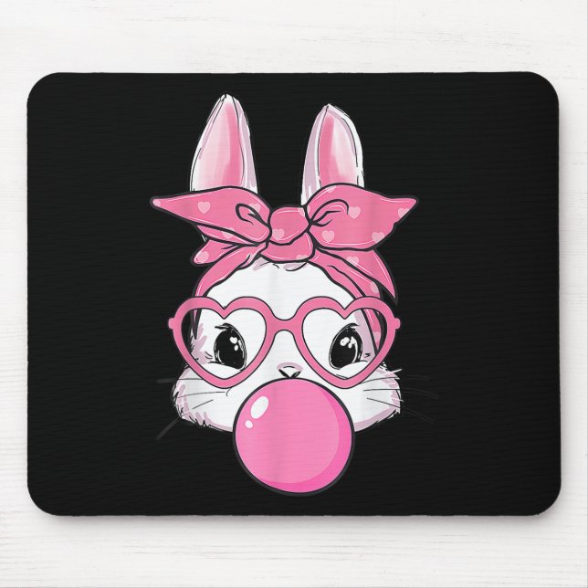 Cute Rabbit Bunny Blowing Bubble Gum Easter Day  Mouse Pad (Front)