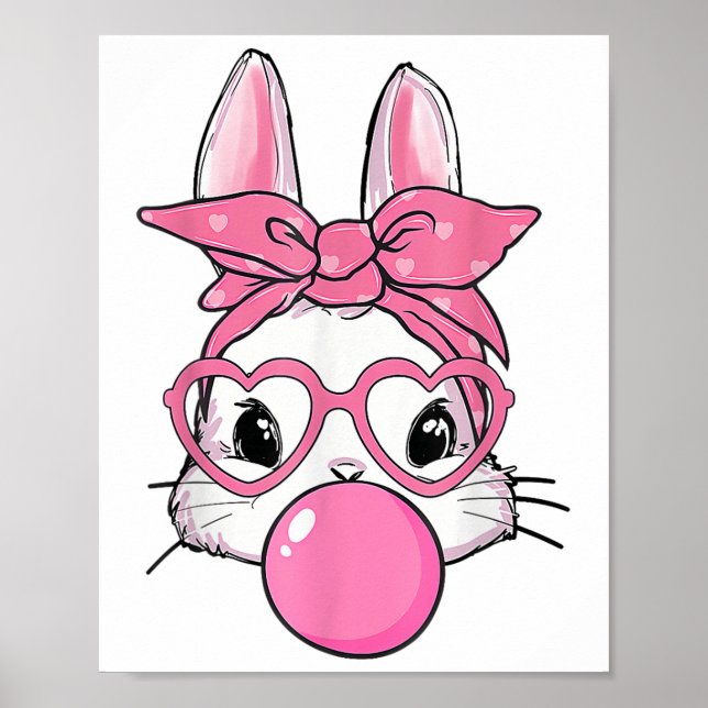 Cute Rabbit Bunny Blowing Bubble Gum Easter Day  Poster (Front)