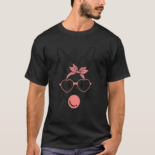 Cute Rabbit Bunny Blowing Bubble Gum Easter Day T-Shirt (Front)