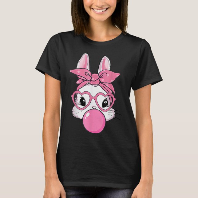 Cute Rabbit Bunny Blowing Bubble Gum Easter Day  T-Shirt (Front)