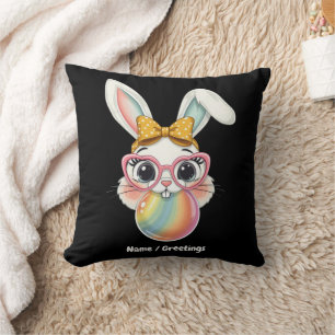 Cute Rabbit Bunny Blowing Bubble Gum Happy Easter Cushion