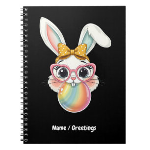 Cute Rabbit Bunny Blowing Bubble Gum  Happy Easter Notebook