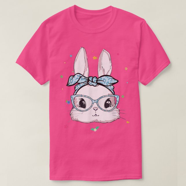 Cute Rabbit Bunny Face Leopard Glasses Headband Ea T-Shirt (Design Front)