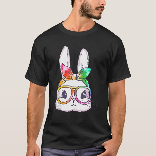 Cute Rabbit Bunny Face Leopard Glasses Headband Ea T-Shirt (Front)