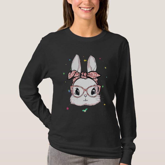Cute Rabbit Bunny Face Leopard Glasses Headband Ea T-Shirt (Front)