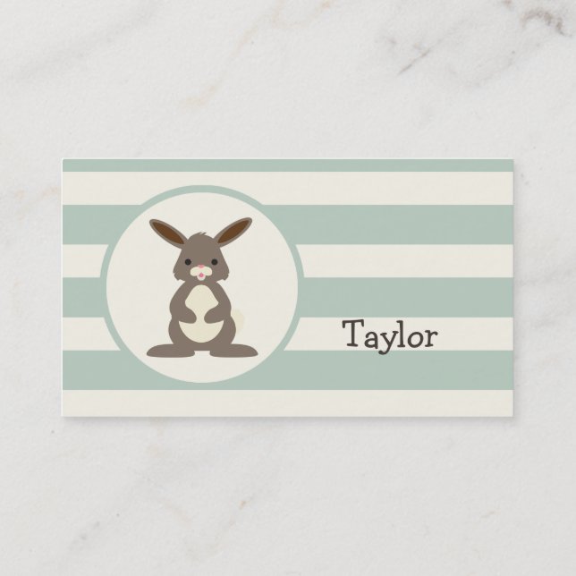 Cute Rabbit, Bunny on Light Sage Green Business Card (Back)