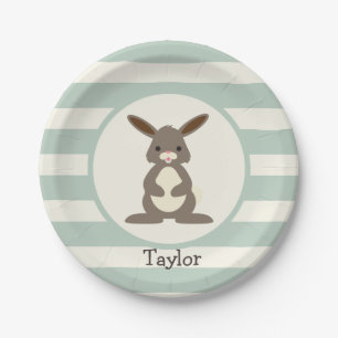Cute Rabbit, Bunny on Light Sage Green Paper Plate