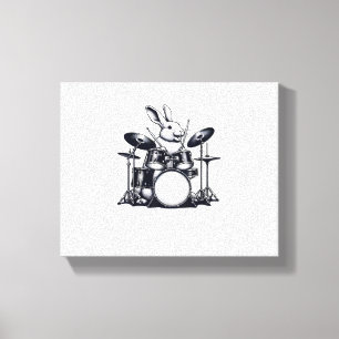 Cute Rabbit Bunny Playing Drums Rabbits Drummer Mu Canvas Print