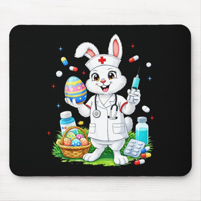 Cute Rabbit Bunny RN CNA ICU Easter Nurse Men Mouse Pad (Front)