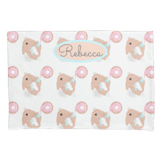 Cute Rabbit Cartoon Bunny Doughnut Pink Pattern Pillowcase