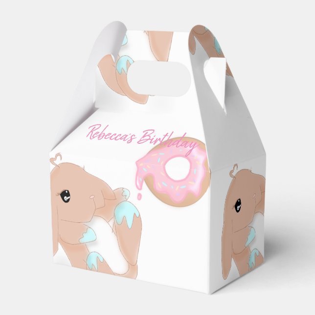 Cute Rabbit Cartoon Bunny Girls Birthday Party Favour Box (Front Side)