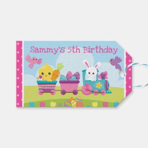 Cute Rabbit, Chick & Chocolate Eggs Train Birthday Gift Tags